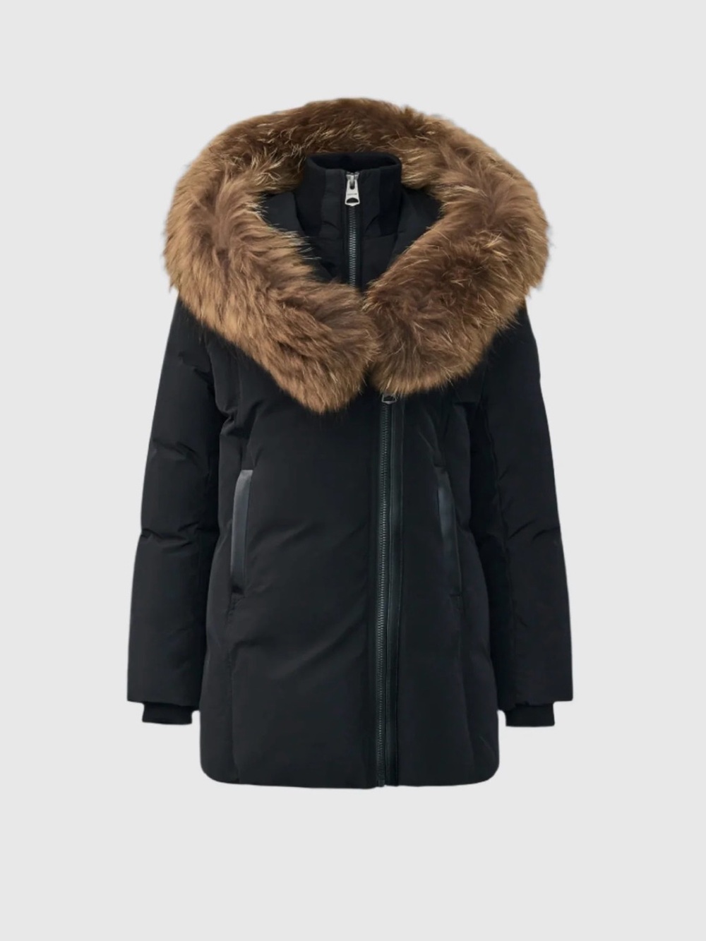 Mackage Black Down Coat with Brown Fur Hood Trim